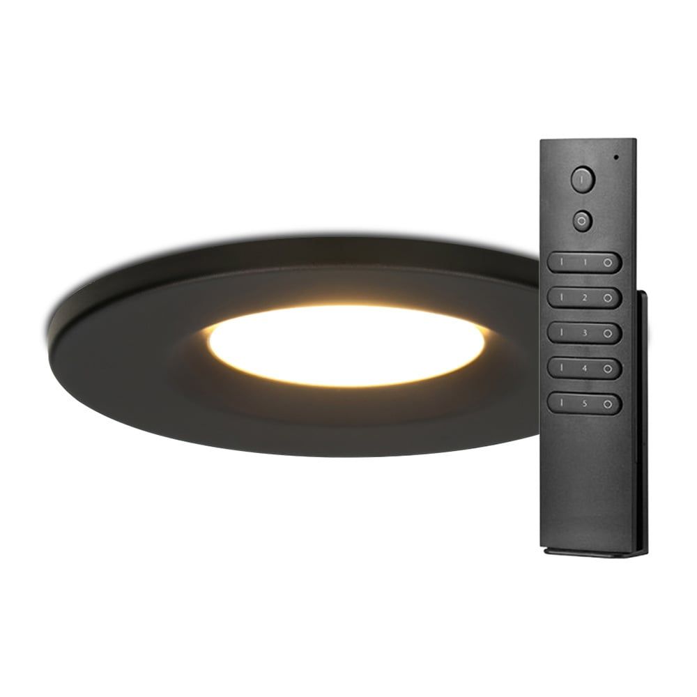 Set van 8 stuks dimbare LED inbouwspots zwart Venezia 6 Watt 2700K IP65 incl. afstandsbediening | HOFTRONIC