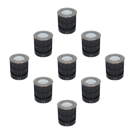 Set van 9 Donnie LED Grondspots buiten - Ingebouwde LED - 4000K neutraal wit - 6 Watt 500 lumen - Rond - Tuinspot - RVS - IP67 waterdicht | HOFTRONIC