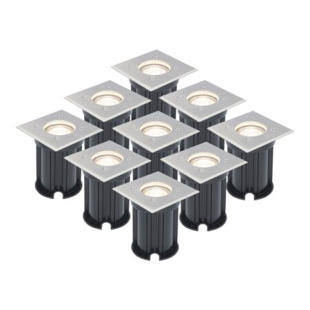 Set van 9 LED Grondspots vierkant buiten - Dimbaar - GU10 - 4000K neutraal wit - 4 Watt 345 Lumen - Tuinspot - Oprit - RVS - IP64 Waterdicht | HOFTRONIC