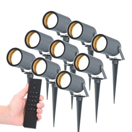 Set van 9 LED Prikspots Spikey - 4 Watt 345 lumen - 2700K warm wit - antraciet - IP65 Waterdicht - Incl. dimmer met afstandsbediening | HOFTRONIC