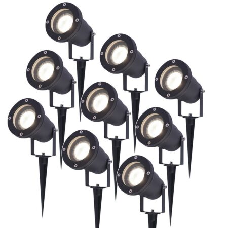 Set van 9 LED prikspots - 4 Watt 345 Lumen - Dimbaar - Kantelbaar - 4000K neutraal wit - GU10 - IP64 Waterdicht - Zwart - Tuinspots | HOFTRONIC