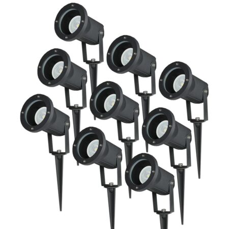 Set van 9 LED prikspots - Dimbaar - Kantelbaar - 4000K neutraal wit - 4 Watt 345 Lumen - IP65 - Waterdicht - Zwart - Tuinspot - tuinverlichting - padverlichting | HOFTRONIC