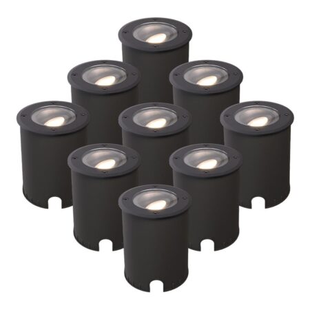Set van 9 Lilly dimbare LED Grondspot - Kantelbaar - Overrijdbaar - Rond - 4000K neutraal wit - IP67 waterdicht - 3 jaar garantie - Zwart | HOFTRONIC