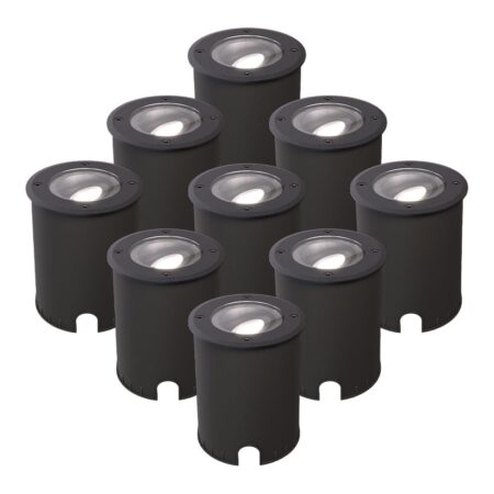 Set van 9 Lilly dimbare LED Grondspot - Kantelbaar - Overrijdbaar - Rond - 6500K daglicht wit - IP67 waterdicht - 3 jaar garantie - Zwart | HOFTRONIC