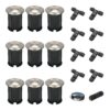 Set van 9 Maisy LED Grondspot - Dimbaar - Rond - Ø12cm - GU10 - 4 Watt 345 Lumen - 6500K daglicht wit - RVS - IP67 waterdicht - Tuinspot - Oprit - Inclusief installatiemateriaal (Kabel & connector) | HOFTRONIC