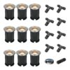 Set van 9 Maisy LED Grondspots Rond - Dimbaar - GU10 - 2700K warm wit - 4 Watt 345 lumen - Rond - Ø12cm - Tuinspot - Oprit - RVS - IP67 - Inclusief installatiemateriaal (Kabel & connector) | HOFTRONIC