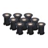 Set van 9 Maisy LED Grondspots Rond - Dimbaar - GU10 - 2700K warm wit - 4 Watt 345 lumen - Rond - Ø12cm - Tuinspot - Oprit - Zwart - IP67 waterdicht | HOFTRONIC