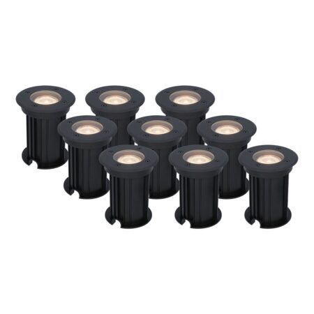 Set van 9 Maisy LED Grondspots Rond - Dimbaar - GU10 - 2700K warm wit - 4 Watt 345 lumen - Rond - Ø12cm - Tuinspot - Oprit - Zwart - IP67 waterdicht | HOFTRONIC