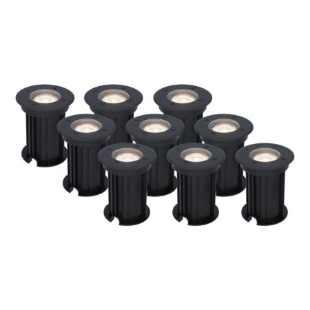 Set van 9 Maisy LED Grondspots Rond - Dimbaar - GU10 - 4000K neutraal wit - 4 Watt 345 Lumen - Rond - Ø12cm - Tuinspot - Oprit - Zwart - IP67 waterdicht | HOFTRONIC