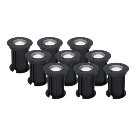 Set van 9 Maisy LED Grondspots Rond - Dimbaar - GU10 - 6500K daglicht wit - 4 Watt 345 Lumen - Rond - Ø12cm - Tuinspot - Oprit - Zwart - IP67 waterdicht | HOFTRONIC