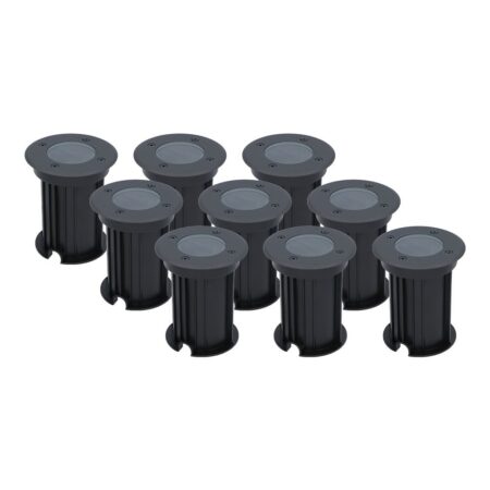 Set van 9 Maisy LED Grondspots Rond - Dimbaar - GU10 fitting - Rond - Ø12cm - Tuinspot - Oprit - Zwart - IP67 waterdicht | HOFTRONIC