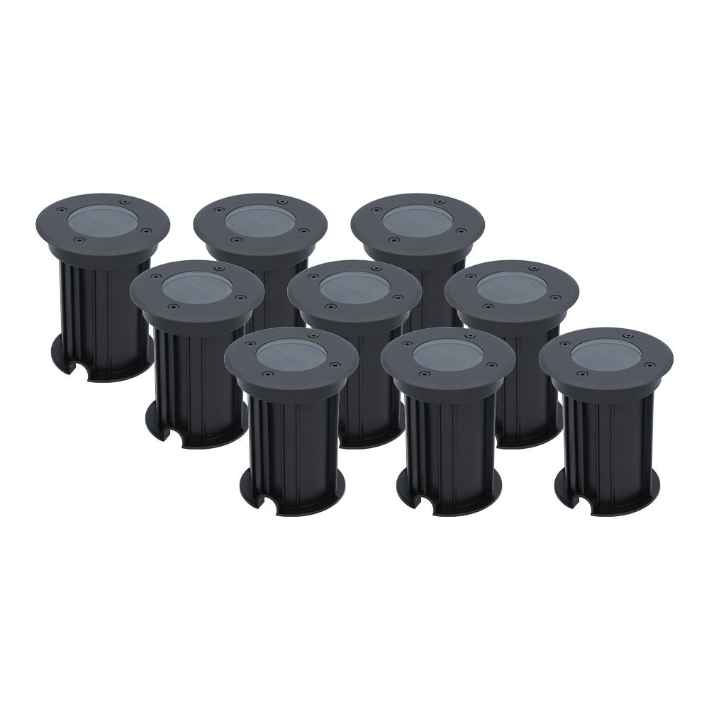 Set van 9 Maisy LED Grondspots Rond - Dimbaar - GU10 fitting - Rond - Ø12cm - Tuinspot - Oprit - Zwart - IP67 waterdicht | HOFTRONIC