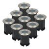 Set van 9 Maisy LED Grondspots - Rond - Ø12cm - RVS - GU10 fitting - Excl. lichtbron - IP67 waterdicht - Tuinspot - Oprit | HOFTRONIC