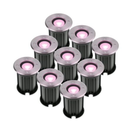 Set van 9 Maisy Smart Grondspots Rond - Ø12cm - 5.5 Watt 345 lumen - RGBWW - Wifi + Bluetooth - Bestuurbaar via app - IP67 waterdicht - Google Home - Amazon Alexa - RVS | HOFTRONIC SMART