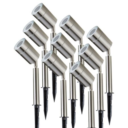 Set van 9 Nancy LED prikspot - GU10 - 4 Watt 345 Lumen - Dimbaar - Kantelbaar - 6500K Daglicht wit - IP44 waterdicht - RVS - Tuinspot - Pinspot | V-TAC
