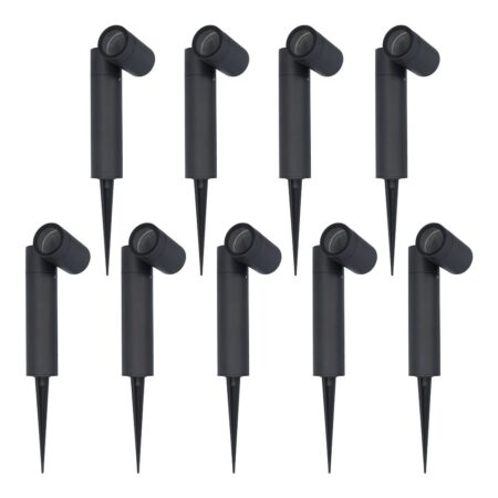 Set van 9 Pinero Dimbare LED prikspot - GU10 - Kantelbaar - Dimbaar - Tuinspot - Pinspot - IP65 Waterdicht - Zwart | HOFTRONIC