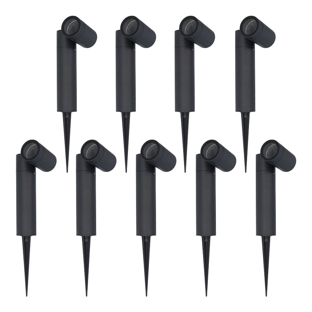 Set van 9 Pinero Dimbare LED prikspot - GU10 - Kantelbaar - Dimbaar - Tuinspot - Pinspot - IP65 Waterdicht - Zwart | HOFTRONIC