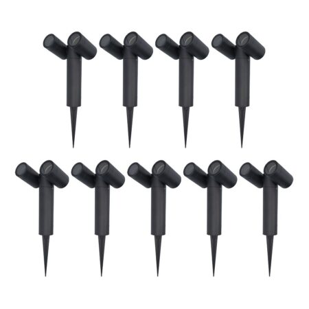 Set van 9 Pinero Dubbel LED prikspot - Kantelbaar - Dimbaar - GU10 - IP65 waterdicht - Zwart - Tuinspot - Pinspot | HOFTRONIC