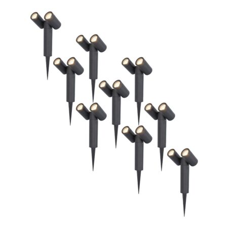 Set van 9 Pinero Dubbel LED prikspots - GU10 8 Watt 345 Lumen - Dimbaar - Kantelbaar - GU10 - 4000K neutraal wit - IP64 Waterdicht - Zwart | HOFTRONIC
