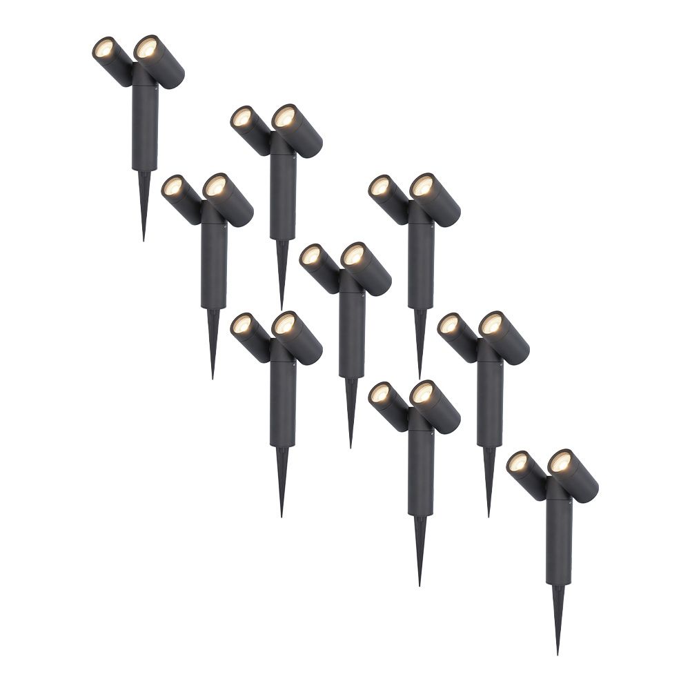 Set van 9 Pinero Dubbel LED prikspots - GU10 8 Watt 345 Lumen - Dimbaar - Kantelbaar - GU10 - 4000K neutraal wit - IP64 Waterdicht - Zwart | HOFTRONIC