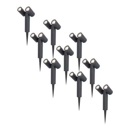 Set van 9 Pinero Dubbel LED prikspots - GU10 8 Watt 345 Lumen - Dimbaar - Kantelbaar - GU10 - 6500K daglicht wit - IP64 Waterdicht - Zwart | HOFTRONIC