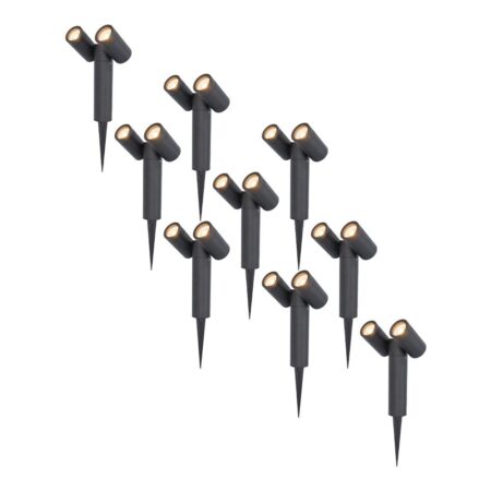 Set van 9 Pinero Dubbel LED prikspots - GU10 8 watt 345 lumen - Dimbaar - Kantelbaar - 2700K warm wit - IP65 Waterdicht - Zwart | HOFTRONIC