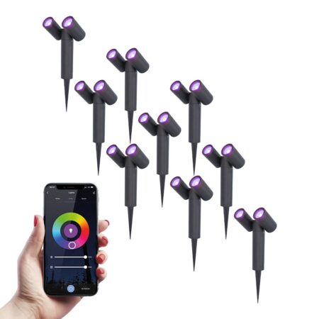 Set van 9 Pinero - Dubel Smart LED Prikspot - IP65 waterdicht - 11 Watt 690 Lumen - RGBWW - GU10 - Wifi + Bluetooth - IP65 Waterdicht - Bestuurbaar via app - Google Home