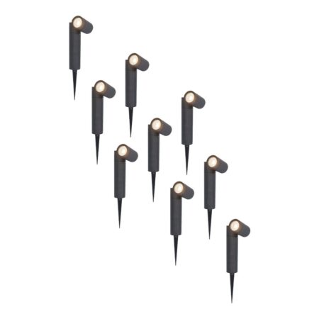 Set van 9 Pinero LED prikspots - GU10 4 Watt 345 Lumen - Dimbaar - Kantelbaar - 4000K neutraal wit - IP64 Waterdicht - Zwart - Tuinspot | HOFTRONIC