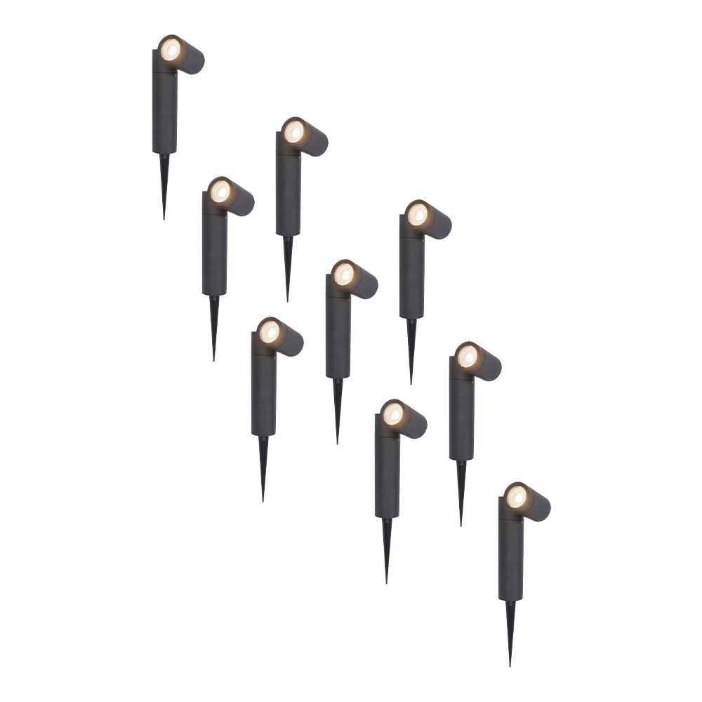 Set van 9 Pinero LED prikspots - GU10 4 Watt 345 Lumen - Dimbaar - Kantelbaar - 4000K neutraal wit - IP64 Waterdicht - Zwart - Tuinspot | HOFTRONIC