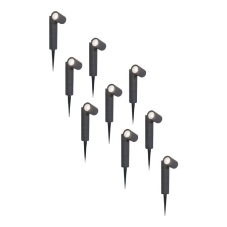 Set van 9 Pinero LED prikspots - GU10 4 Watt 345 Lumen - Dimbaar - Kantelbaar - 6500K daglicht wit - IP64 Waterdicht - Zwart - Tuinspot | HOFTRONIC