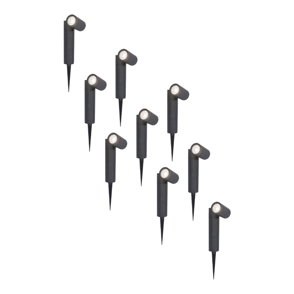 Set van 9 Pinero LED prikspots - GU10 4 Watt 345 Lumen - Dimbaar - Kantelbaar - 6500K daglicht wit - IP64 Waterdicht - Zwart - Tuinspot | HOFTRONIC