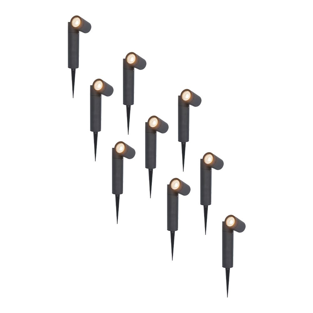 Set van 9 Pinero LED prikspots - GU10 4 Watt 345 lumen - Dimbaar - Kantelbaar - 2700K warm wit - IP65 Waterdicht - Zwart - Tuinspots | HOFTRONIC