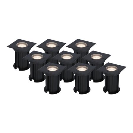 Set van 9 Ramsay LED Grondspots - Vierkant - Dimbaar - GU10 - 4000K neutraal wit - 4 Watt 345 Lumen - Tuinspot - Zwart - IP67 waterdicht - Overrijdbaar voor de Oprit