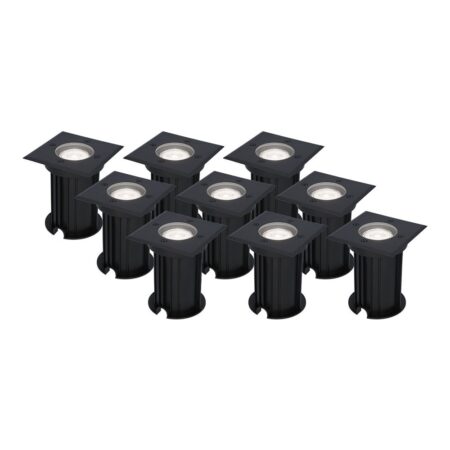 Set van 9 Ramsay LED Grondspots Vierkant - Dimbaar - GU10 - 6500K daglicht wit - 4 Watt 345 Lumen - Tuinspot - Zwart - IP67 waterdicht - Overrijdbaar voor de Oprit