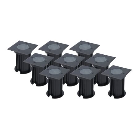 Set van 9 Ramsay LED Grondspots - Vierkant - Dimbaar - GU10 - Excl. Lichtbron - Tuinspot - Zwart - IP67 waterdicht - Overrijdbaar voor de Oprit