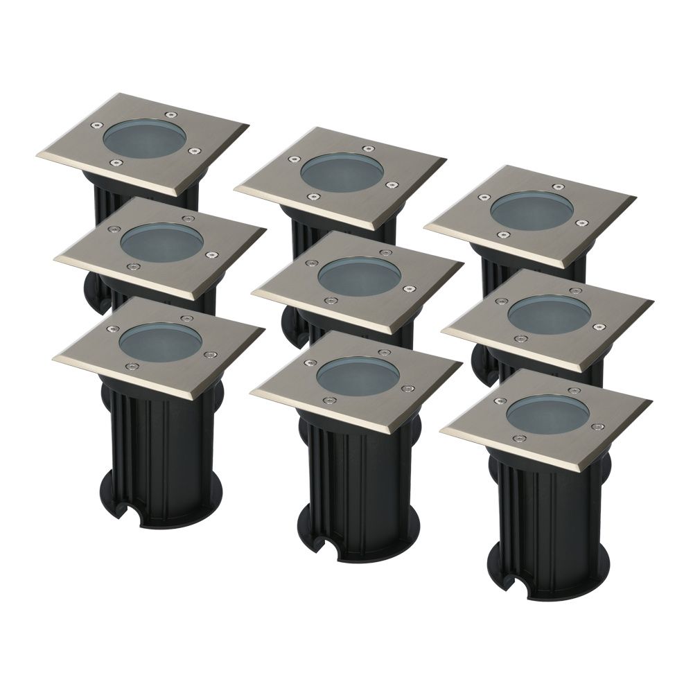 Set van 9 Ramsay LED Grondspots - Vierkant - RVS - GU10 fitting - Excl. lichtbron - IP67 waterdicht - Tuinspot - Oprit | HOFTRONIC