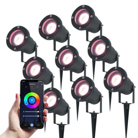 Set van 9 Smart LED Prikspots - RGBWW - Kantelbaar - IP44 Vochtbestendig - Aluminium - Tuinspot - Geschikt voor in de tuin - Zwart - 3 jaar garantie | HOFTRONIC
