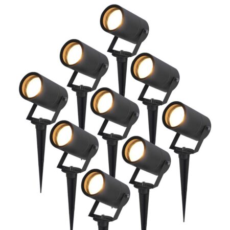 Set van 9 Spikey LED prikspots - GU10 4 Watt 345 Lumen - Dimbaar - Kantelbaar - 4000K neutraal wit - IP64 Waterdicht - Zwart - Tuinspots - Pinspots | HOFTRONIC