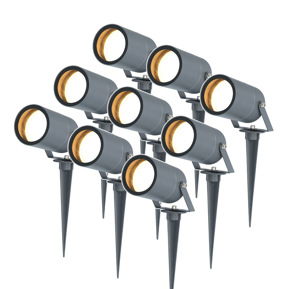 Set van 9 Spikey LED prikspots - GU10 4 Watt 345 Lumen - Dimbaar - Kantelbaar - 6500K daglicht wit - IP64 Waterdicht - Antraciet - Tuinspots - Pinspots | HOFTRONIC