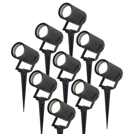 Set van 9 Spikey LED prikspots - GU10 4 Watt 345 Lumen - Dimbaar - Kantelbaar - 6500K daglicht wit - IP64 Waterdicht - Zwart - Tuinspots - Pinspots | HOFTRONIC