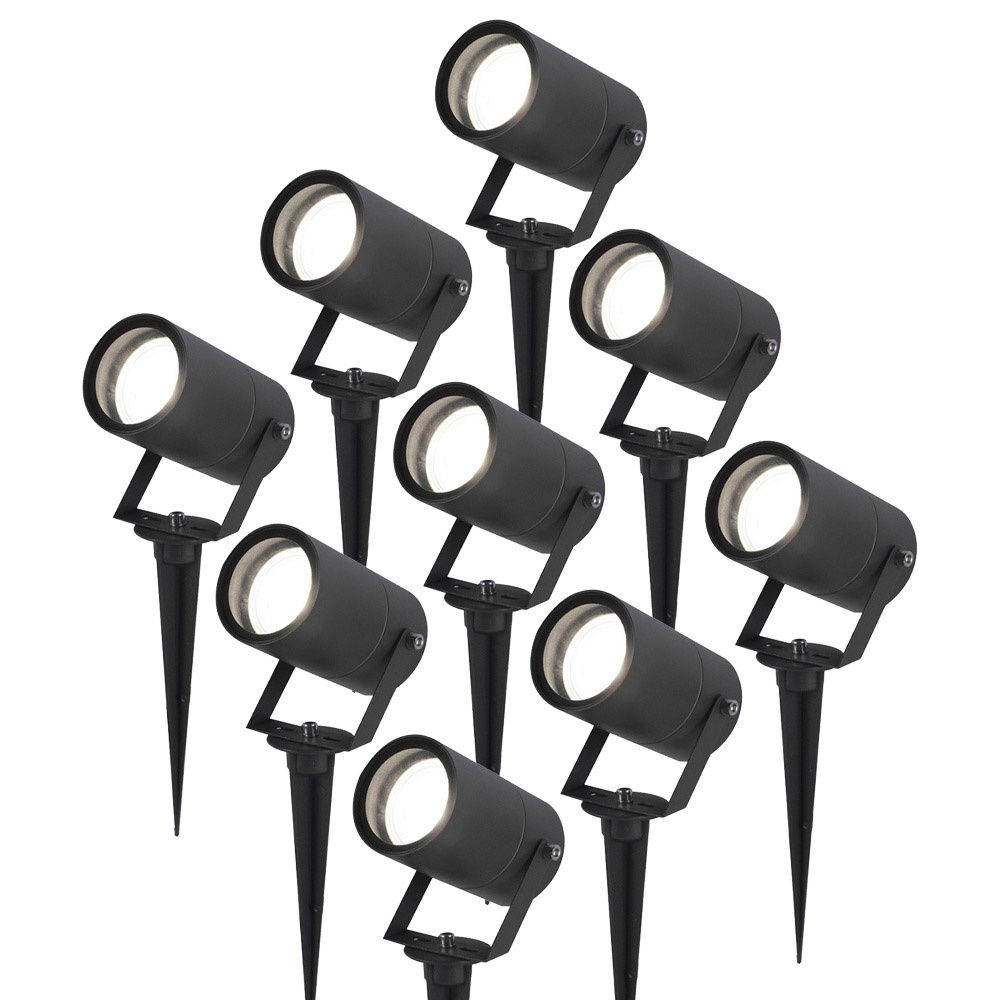 Set van 9 Spikey LED prikspots - GU10 4 Watt 345 Lumen - Dimbaar - Kantelbaar - 6500K daglicht wit - IP64 Waterdicht - Zwart - Tuinspots - Pinspots | HOFTRONIC