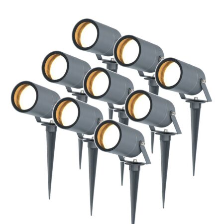 Set van 9 Spikey LED prikspots - GU10 4 Watt 345 lumen - Dimbaar - Kantelbaar - 2700K warm wit - IP65 Waterdicht - Antraciet - Tuinspots - Pinspots | HOFTRONIC
