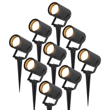 Set van 9 Spikey dimbare LED prikspots - excl. GU10 - Wandspot - IP65 voor binnen en buiten - Grondspies - Zwart | HOFTRONIC