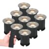Set van 9 dimbare LED grondspot Maisy - rond - RVS - 4 Watt 345 lumen - 2700K warm wit - IP65 Waterdicht - Incl. dimmer met afstandsbediening | HOFTRONIC