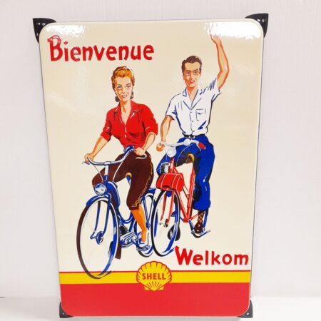 Shell Welkom Bienvenue Emaille Bord - 65 x 45 cm | Fiftiesstore