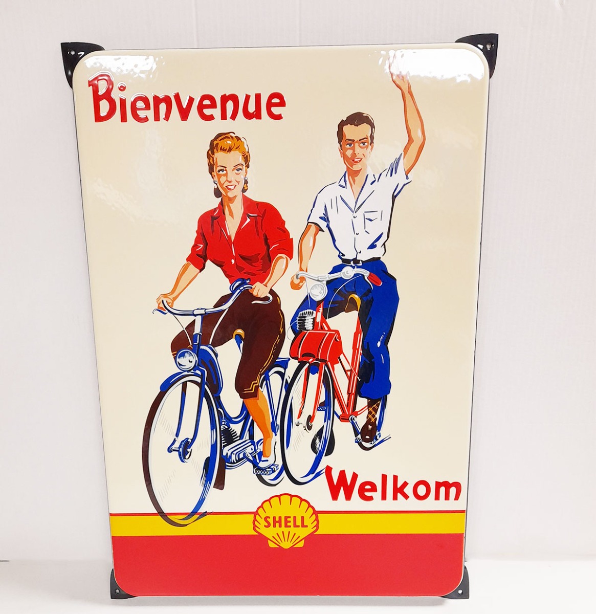 Shell Welkom Bienvenue Emaille Bord - 65 x 45 cm | Fiftiesstore
