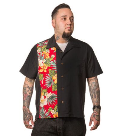 Shirt Hibiscus Tiki Panel Black-M | 29% korting | Steady Clothing
