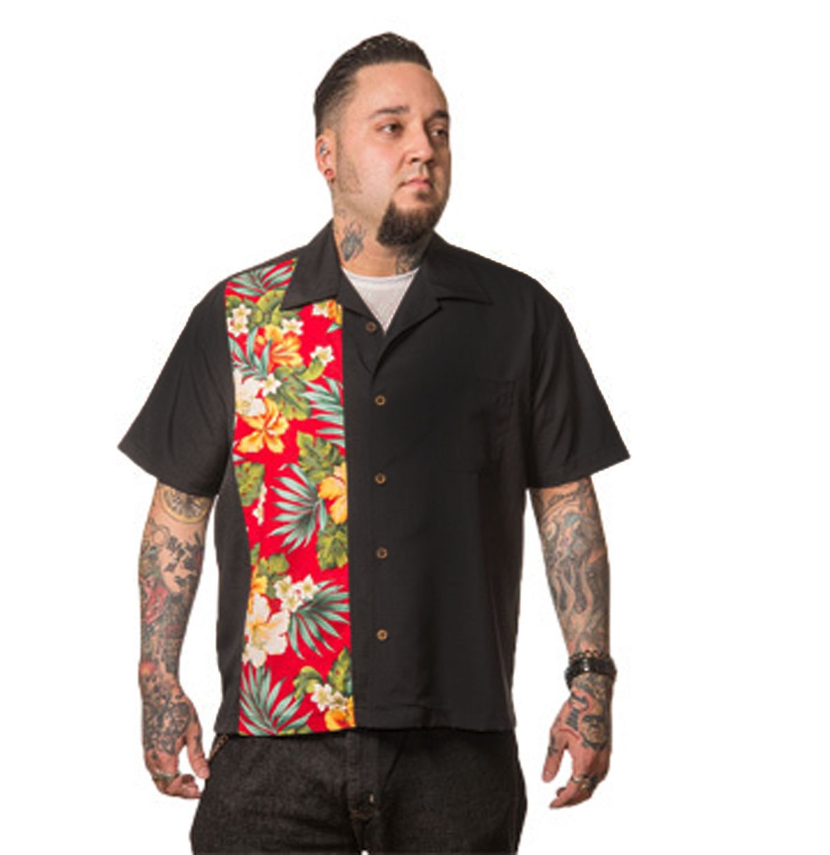 Shirt Hibiscus Tiki Panel Black-M | 29% korting | Steady Clothing