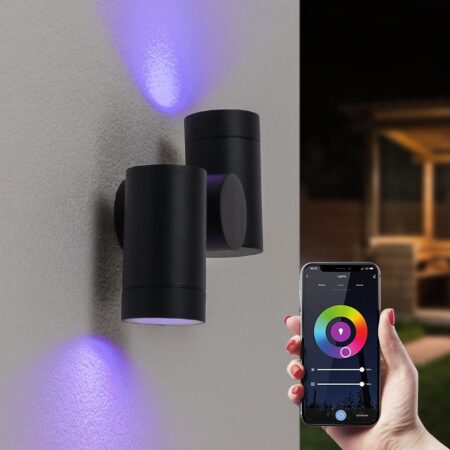 Silva Smart LED Wandlamp - Wifi + Bluetooth - 11 Watt 690 lumen - Dimbaar - Kantelbaar - RGBWW - IP65 waterdicht - GU10 - Up Down lamp - Zwart - Google Home