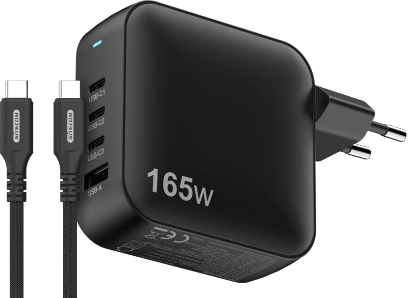 Sitecom 165W GaN Power Delivery Oplader + Sitecom USB-C naar USB-C Kabel 2m